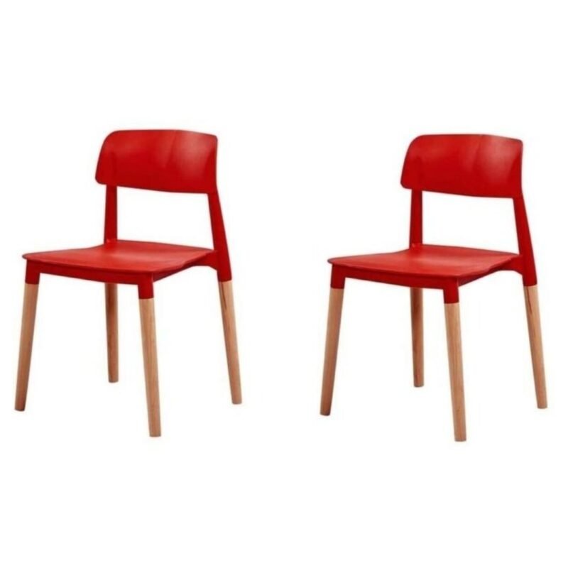 Silla Para Comedor Pp Patas De Madera Roja X2 Mobli