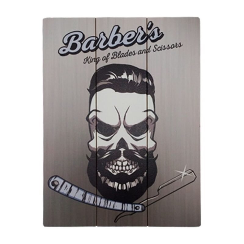 Retablo 30×45 Barber Shop Calavera Gris Moblihouse