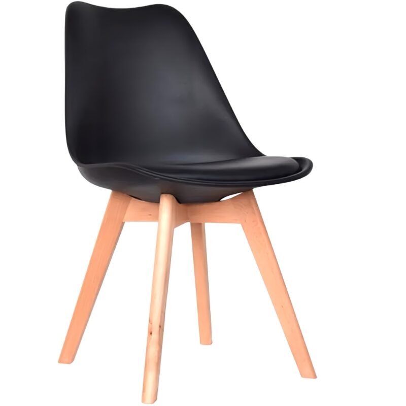 Silla De Comedor Eames Negra Asiento De Piel Sintética