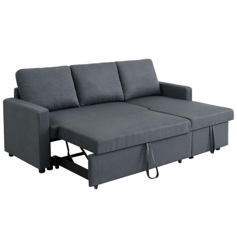 Sofa Cama Estilo Minimalista Tela Color Gris Oscuro Con Baul