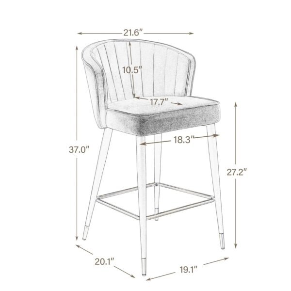 Taburete Alto Tapizado Terciopelo Moderno Con Respaldo Gris - Image 8