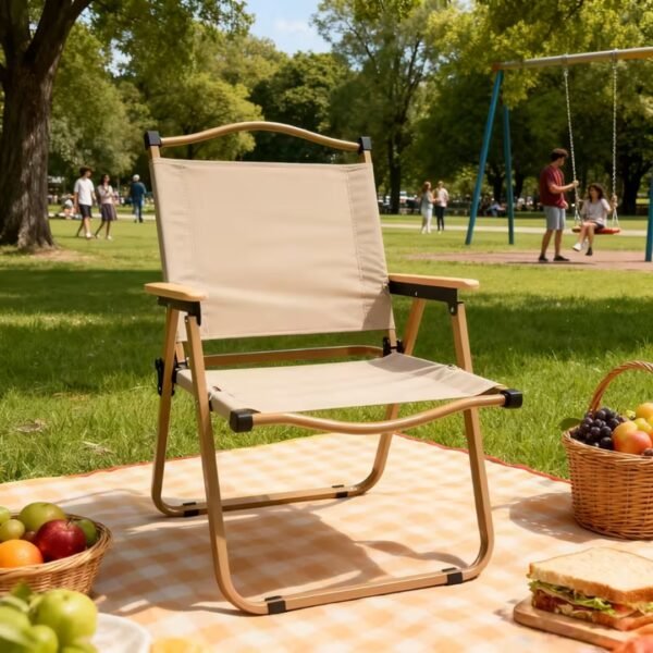 Silla Plegable Premium De Exterior Beige Camping Picnic Portátil - Image 8