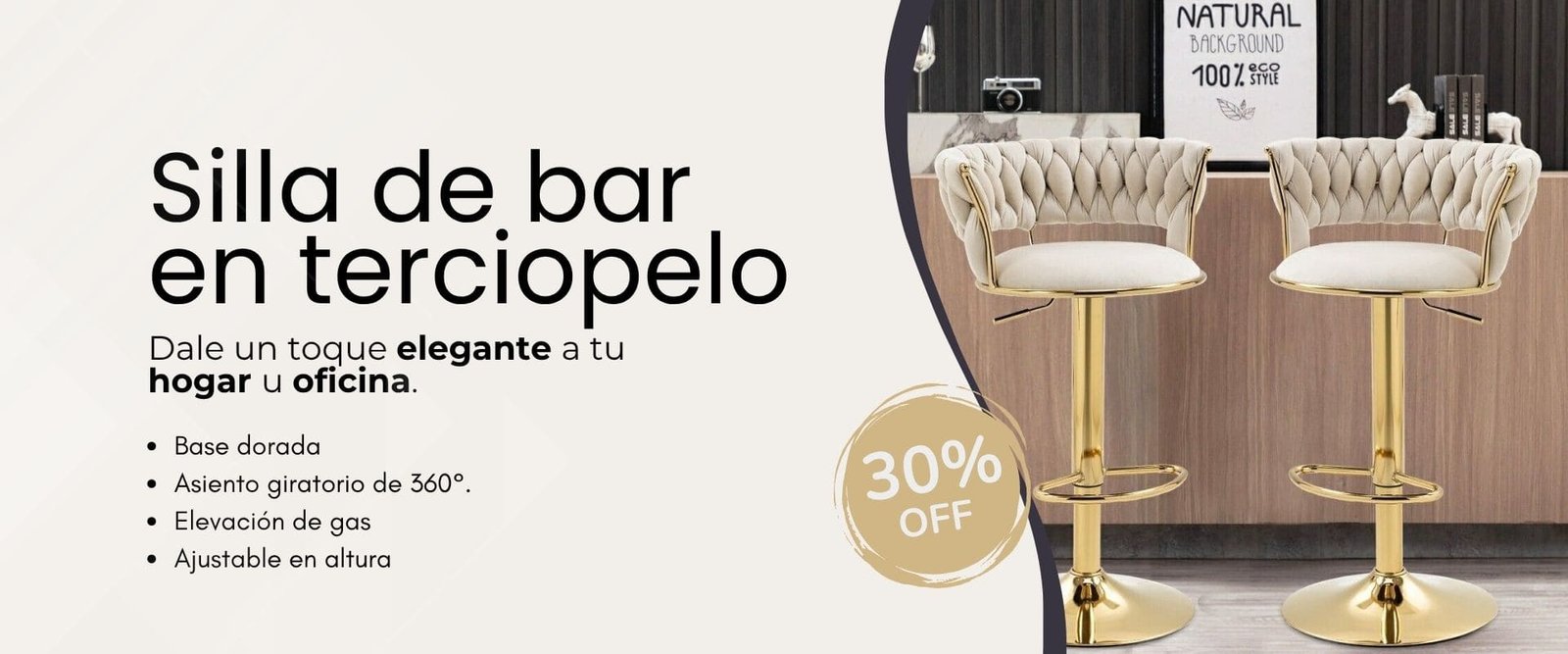 Silla De Bar Moderna De Terciopelo London Base Dorada