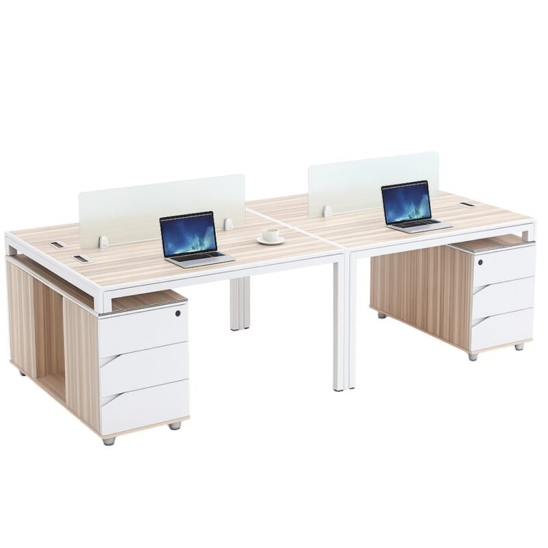 Puesto De Trabajo Colaborativo Bench x4 Color Beige y Blanco