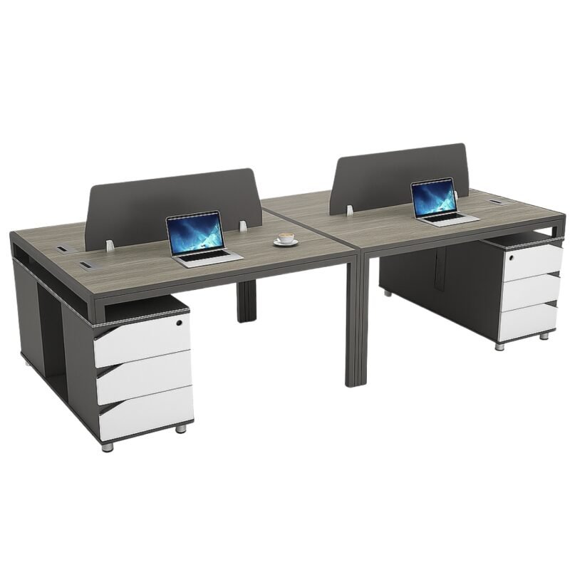 Puesto De Trabajo Colaborativo Bench x4 Color Gris Oscuro y Blanco