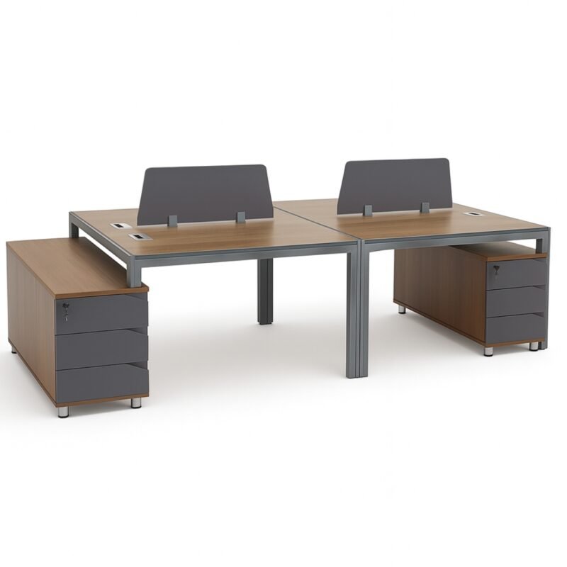 Puesto De Trabajo Colaborativo Bench x4 Color Wengue y Gris