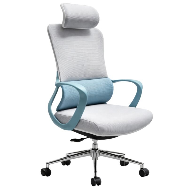Silla Gerencial Beijing Gris Y Azul Con Cabecero Ergonómico Gris Malla