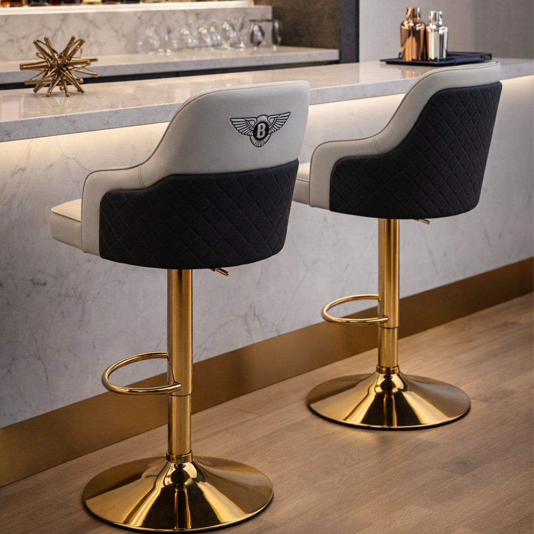 Silla Bar Bentley Luxury Gris Diseño Premium Con Base Dorada - Image 2