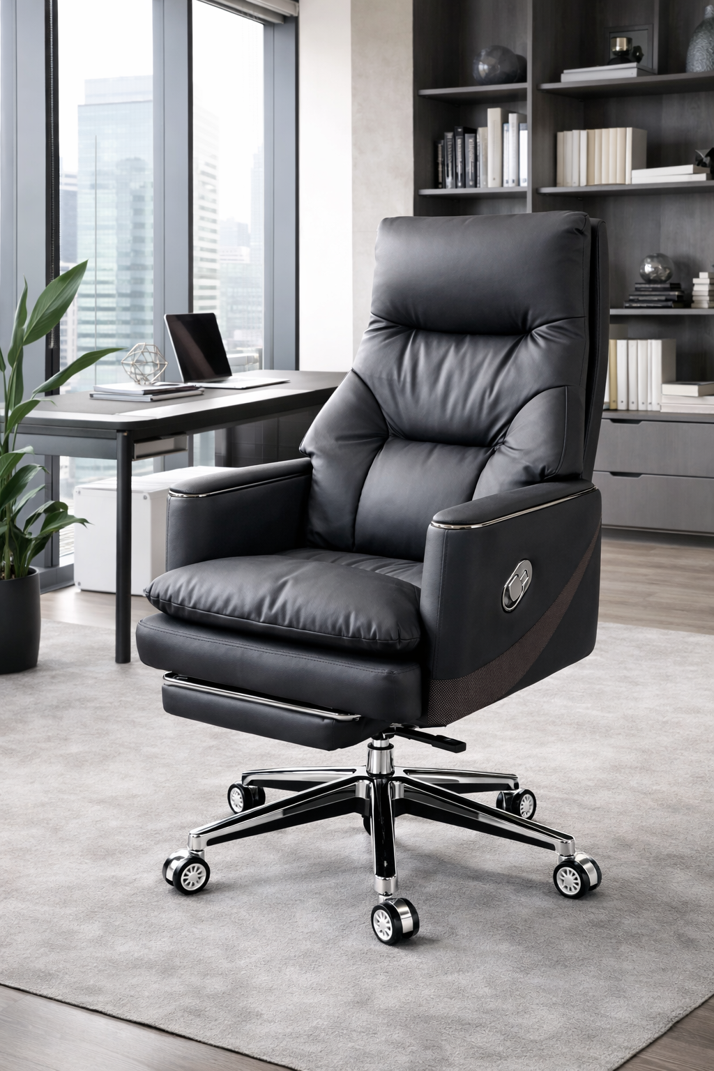 Silla De Director De Cuero De Alta Calidad King Negra - Image 8