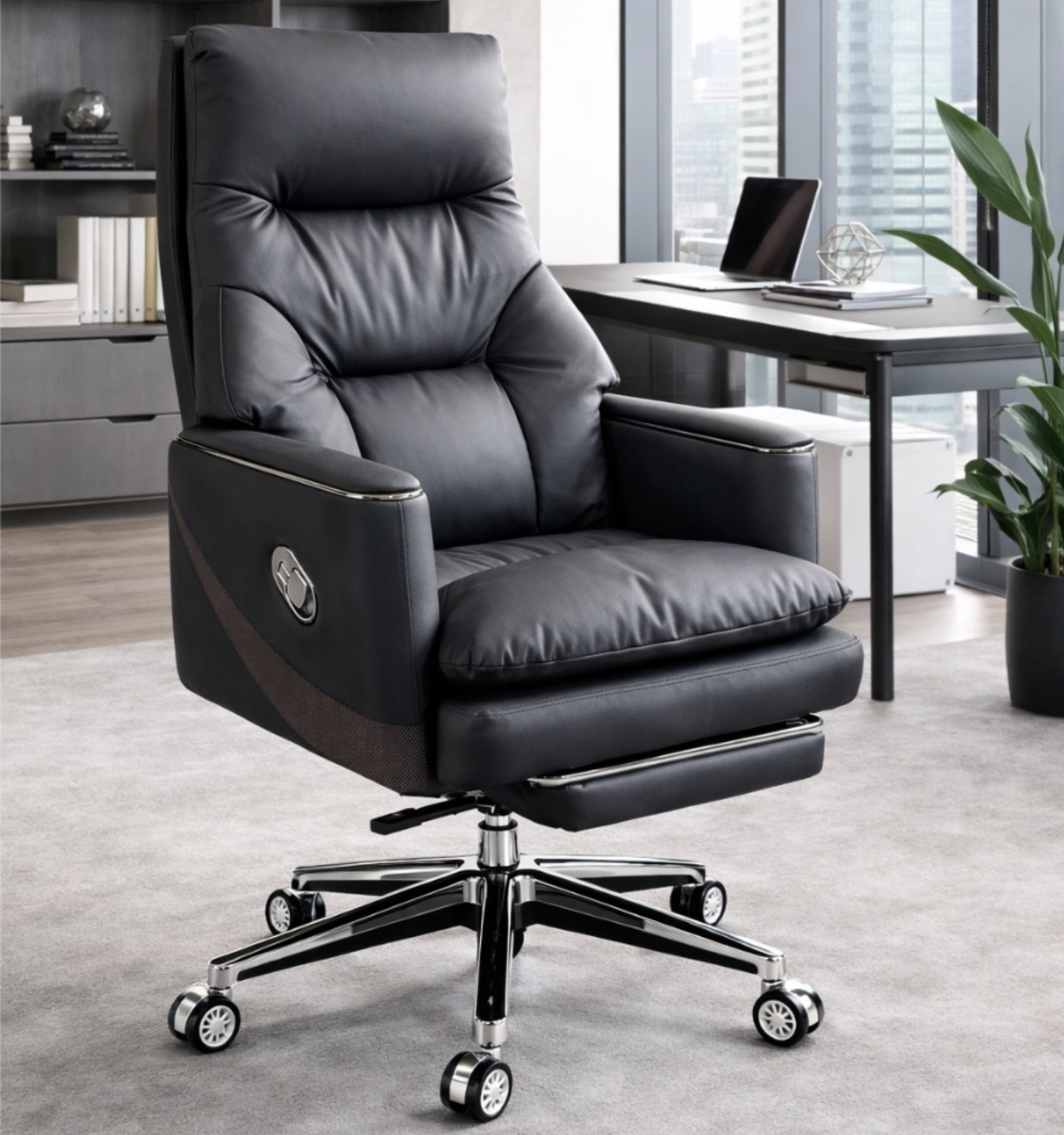 Silla De Director De Cuero De Alta Calidad King Negra - Image 2