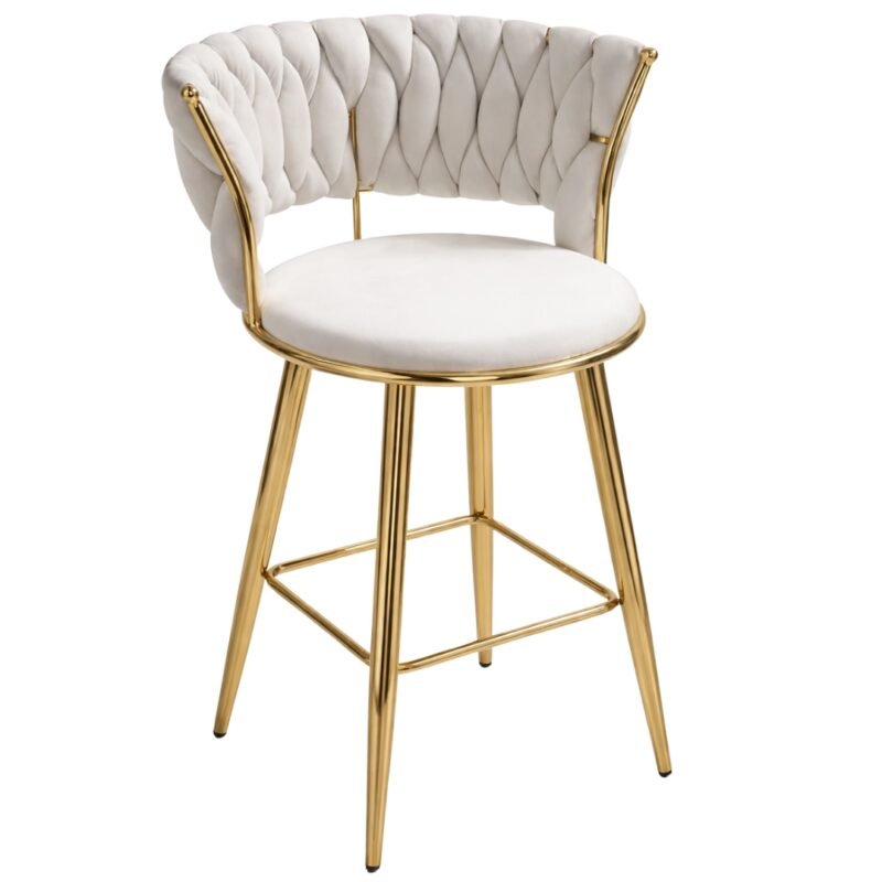 Silla De Bar Moderna De Terciopelo Cannes Base Dorada Beige