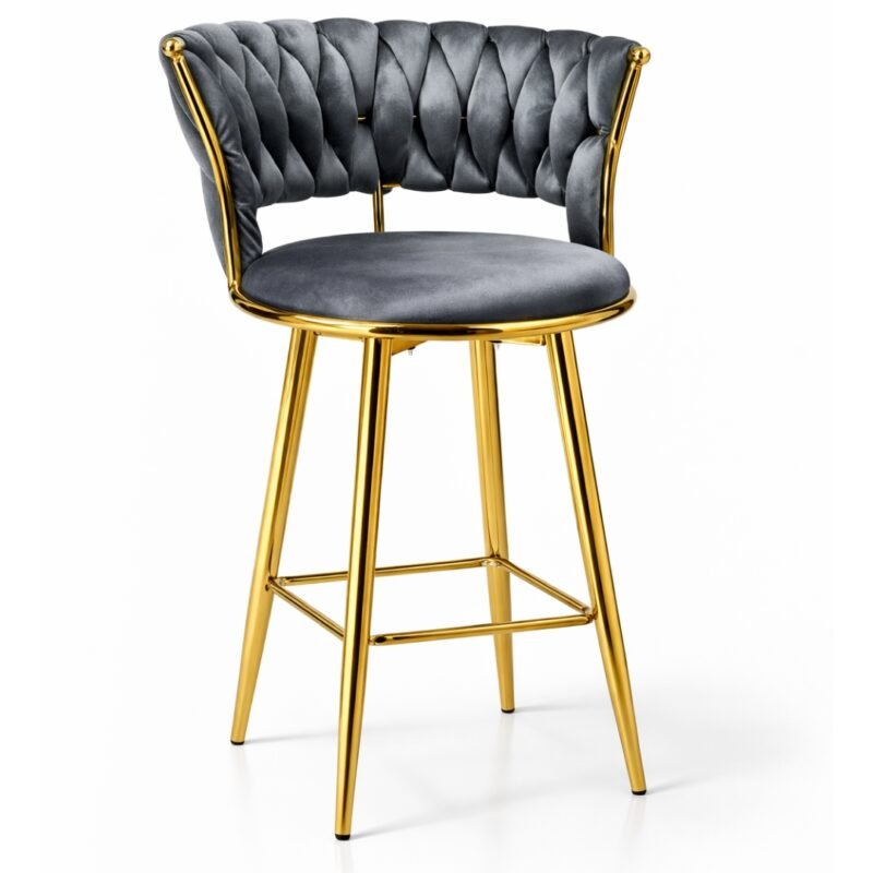 Silla De Bar Moderna De Terciopelo Cannes Base Dorada Gris