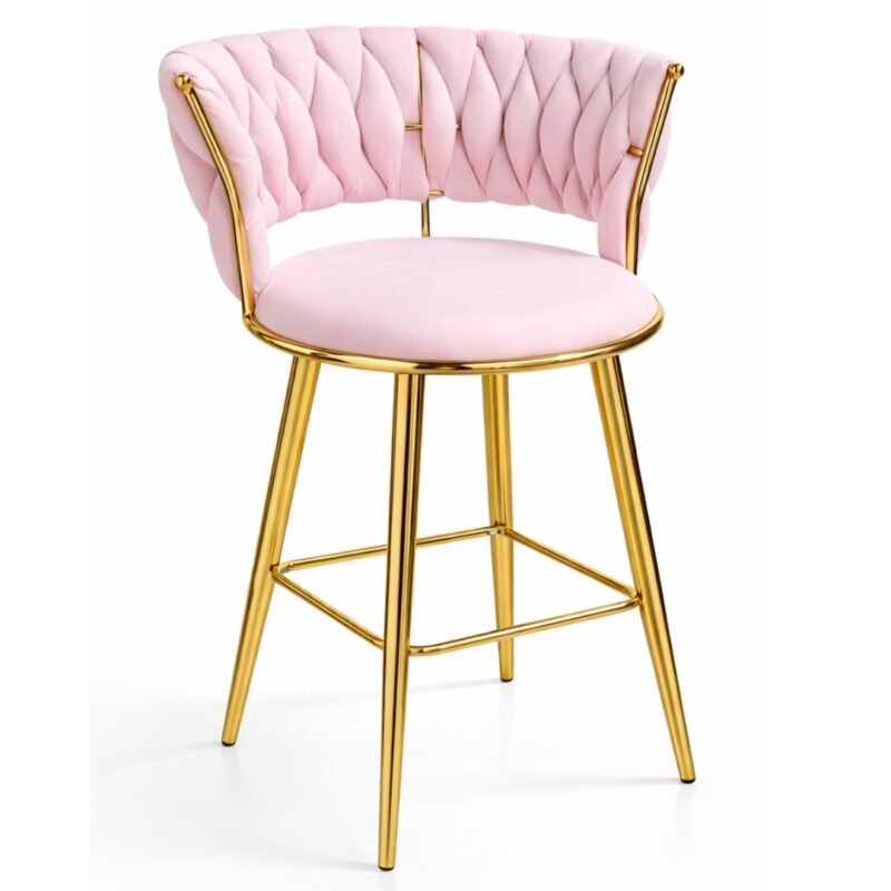 Silla De Bar Moderna De Terciopelo Cannes Base Dorada Rosada