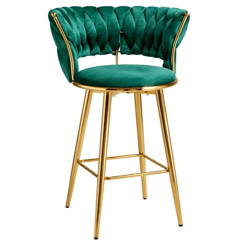 Silla De Bar Moderna De Terciopelo Cannes Base Dorada Verde