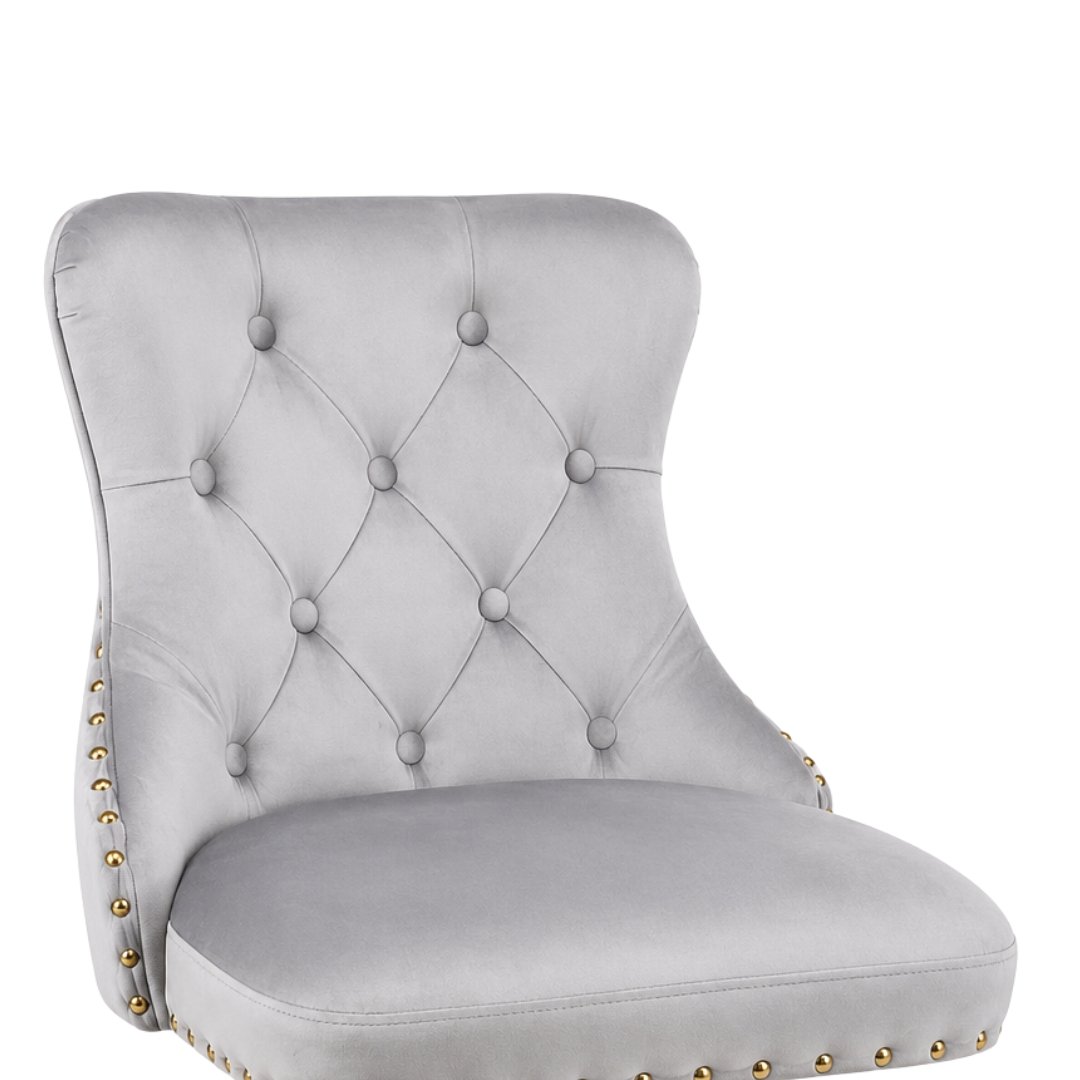 Silla Bar Luxury Mónaco Gris Tapizada Con Base Dorada Ajustable - Image 8