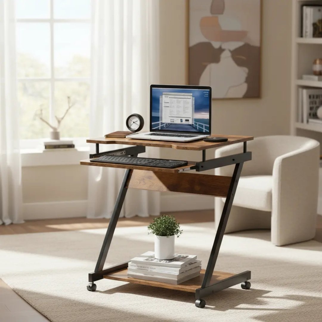 Escritorio Home Office Compacto 60 × 46 × 73 cm Con Bandeja Para Teclado - Image 2