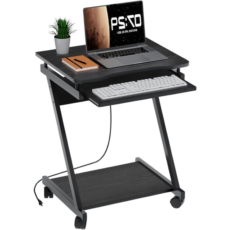 Escritorio Home Office Compacto 60 × 46 × 73 cm Con Bandeja Para Teclado Negro