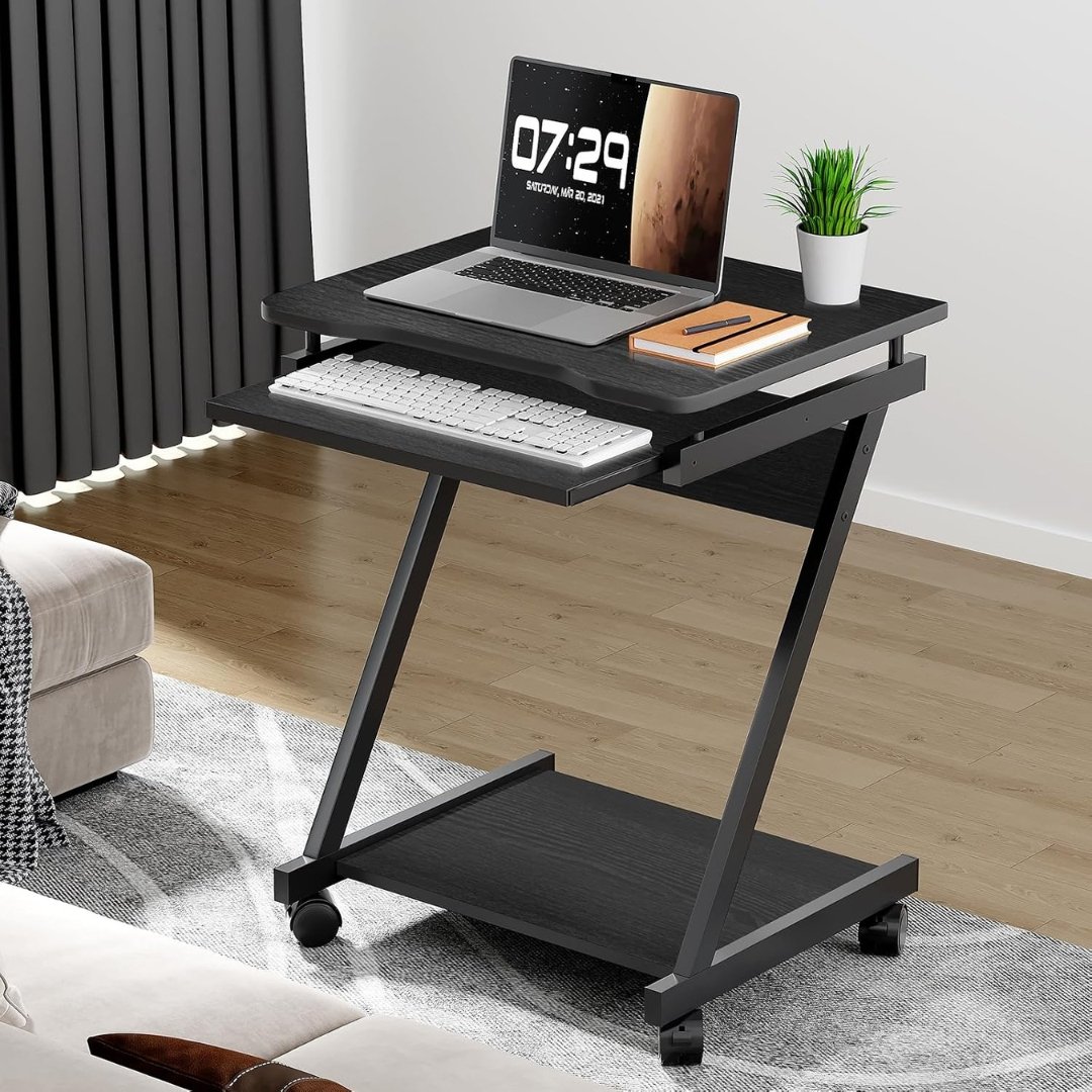 Escritorio Home Office Compacto 60 × 46 × 73 cm Con Bandeja Para Teclado Negro - Image 8