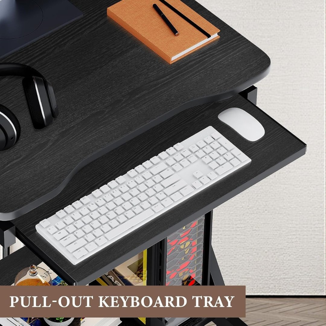 Escritorio Home Office Compacto 60 × 46 × 73 cm Con Bandeja Para Teclado Negro - Image 7