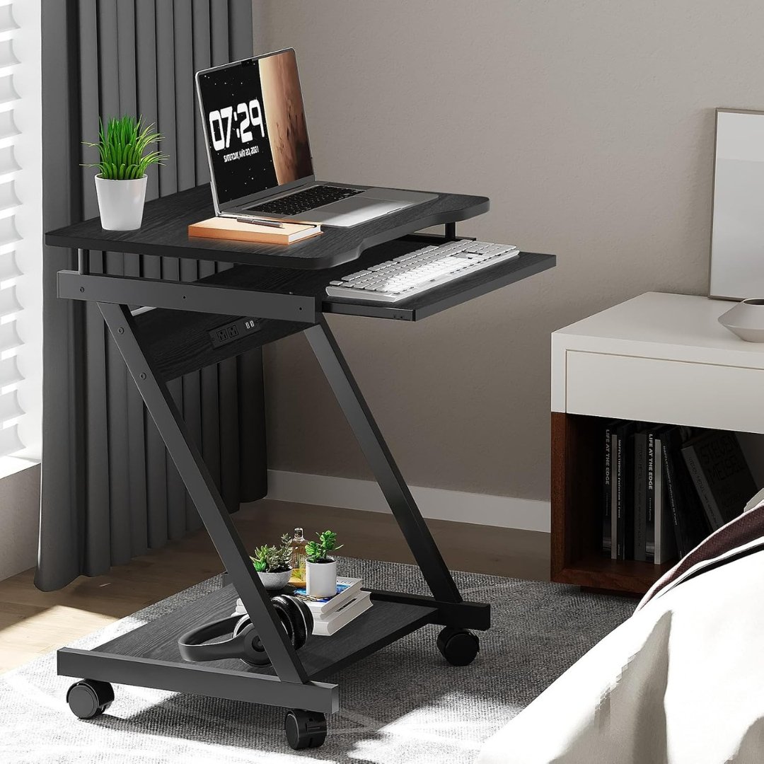 Escritorio Home Office Compacto 60 × 46 × 73 cm Con Bandeja Para Teclado Negro - Image 5