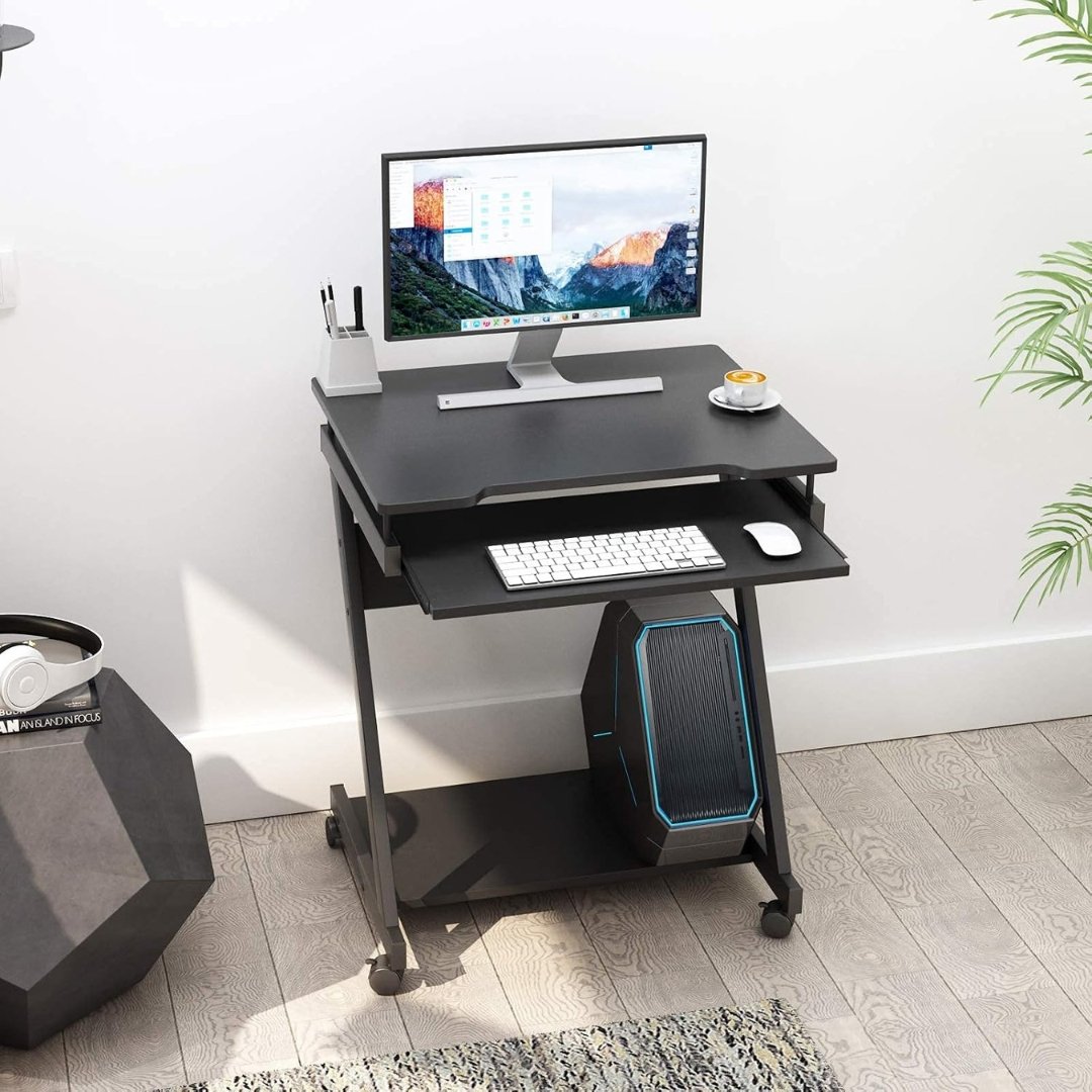 Escritorio Home Office Compacto 60 × 46 × 73 cm Con Bandeja Para Teclado Negro - Image 2